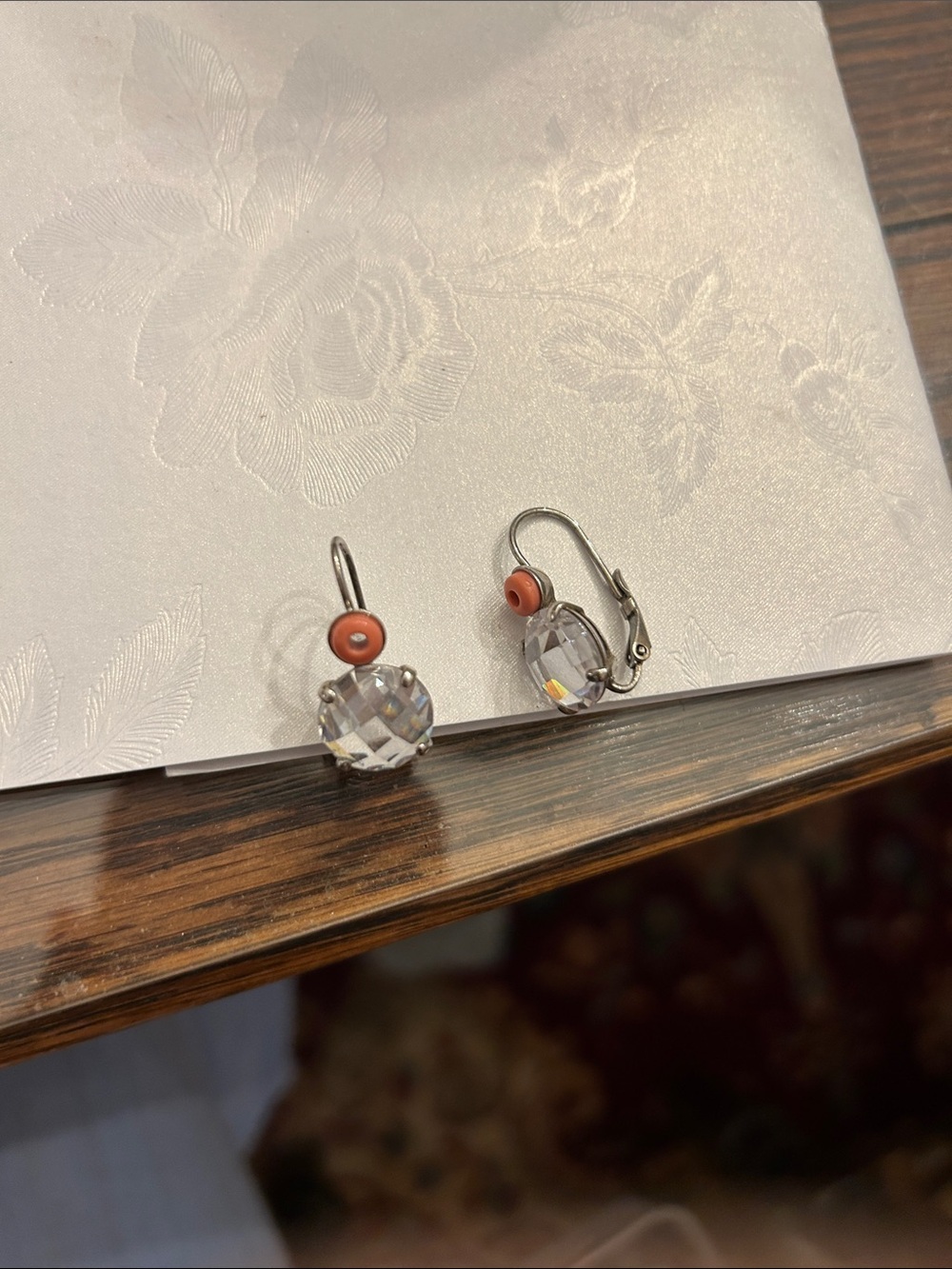 Crystal Drop Earrings with Coral Accent - Women Jewelry Sterling Silver